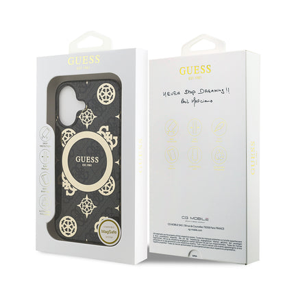 iPhone 17 Kılıf Guess Orjinal Lisanslı M-safe Şarj Özellikli IML Peony ve 4G Desenli Klasik Logolu Kapak