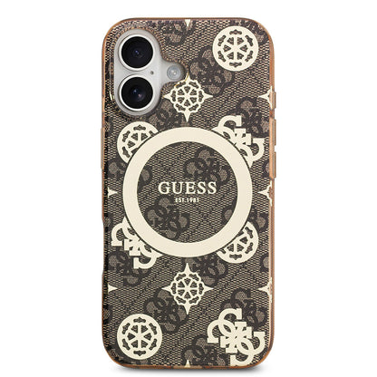 iPhone 17 Kılıf Guess Orjinal Lisanslı M-safe Şarj Özellikli IML Peony ve 4G Desenli Klasik Logolu Kapak