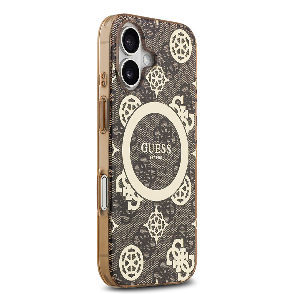 iPhone 17 Kılıf Guess Orjinal Lisanslı M-safe Şarj Özellikli IML Peony ve 4G Desenli Klasik Logolu Kapak