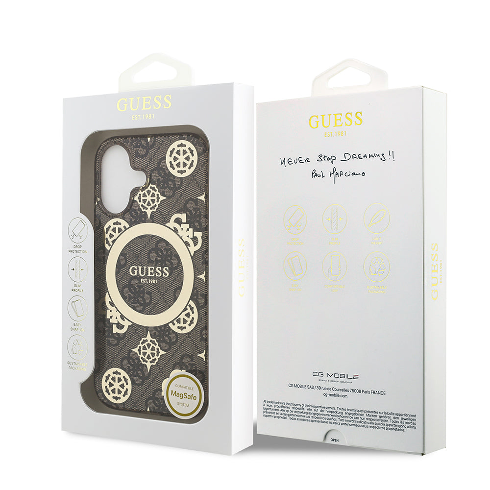 iPhone 17 Kılıf Guess Orjinal Lisanslı M-safe Şarj Özellikli IML Peony ve 4G Desenli Klasik Logolu Kapak