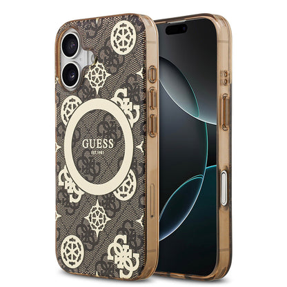 iPhone 17 Kılıf Guess Orjinal Lisanslı M-safe Şarj Özellikli IML Peony ve 4G Desenli Klasik Logolu Kapak