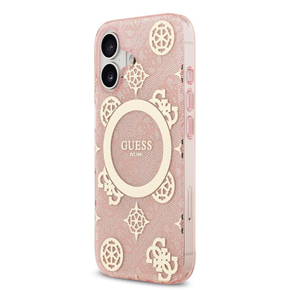 iPhone 17 Kılıf Guess Orjinal Lisanslı M-safe Şarj Özellikli IML Peony ve 4G Desenli Klasik Logolu Kapak