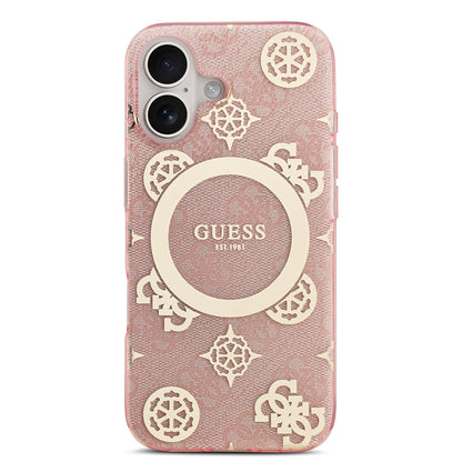 iPhone 17 Kılıf Guess Orjinal Lisanslı M-safe Şarj Özellikli IML Peony ve 4G Desenli Klasik Logolu Kapak