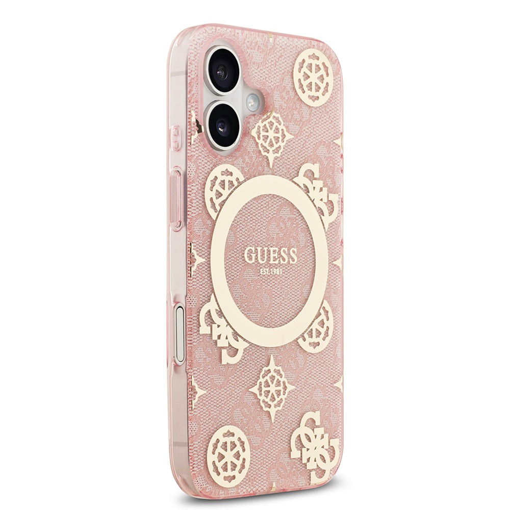 iPhone 17 Kılıf Guess Orjinal Lisanslı M-safe Şarj Özellikli IML Peony ve 4G Desenli Klasik Logolu Kapak