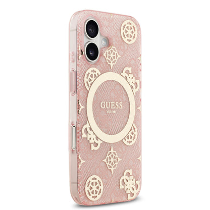 iPhone 17 Kılıf Guess Orjinal Lisanslı M-safe Şarj Özellikli IML Peony ve 4G Desenli Klasik Logolu Kapak