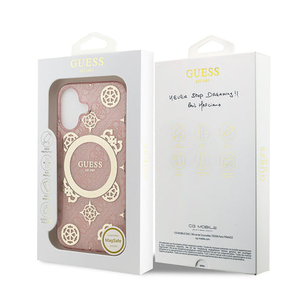 iPhone 17 Kılıf Guess Orjinal Lisanslı M-safe Şarj Özellikli IML Peony ve 4G Desenli Klasik Logolu Kapak