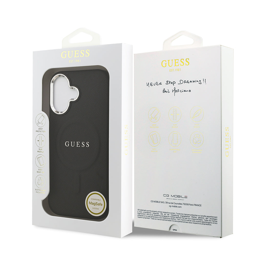 iPhone 17 Kılıf Guess Orjinal Lisanslı M-safe Şarj Özellikli Klasik Yazı Logolu PU Deri Kapak