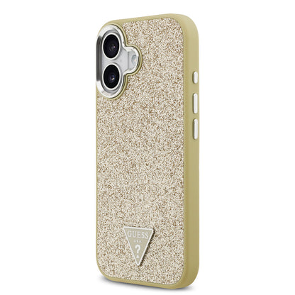 iPhone 17 Kılıf Guess Orjinal Lisanslı M-safe Şarj Özellikli Metal Kamera Çerçeveli Üçgen Logolu Glitter Kapak