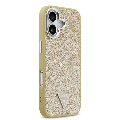 iPhone 17 Kılıf Guess Orjinal Lisanslı M-safe Şarj Özellikli Metal Kamera Çerçeveli Üçgen Logolu Glitter Kapak