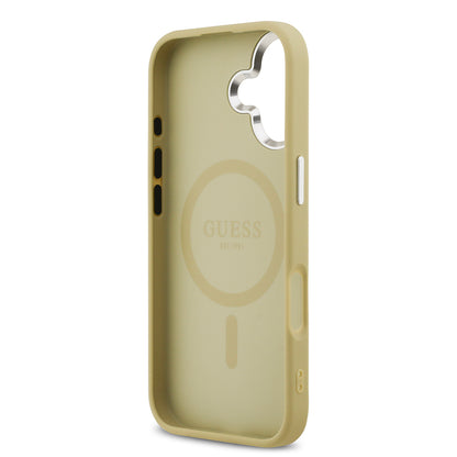 iPhone 17 Kılıf Guess Orjinal Lisanslı M-safe Şarj Özellikli Metal Kamera Çerçeveli Üçgen Logolu Glitter Kapak
