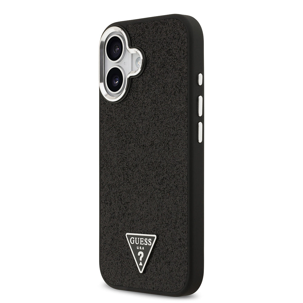 iPhone 17 Kılıf Guess Orjinal Lisanslı M-safe Şarj Özellikli Metal Kamera Çerçeveli Üçgen Logolu Glitter Kapak