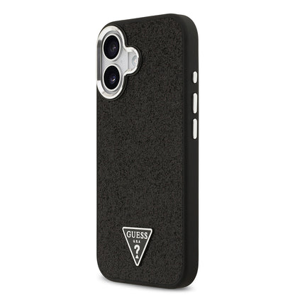 iPhone 17 Kılıf Guess Orjinal Lisanslı M-safe Şarj Özellikli Metal Kamera Çerçeveli Üçgen Logolu Glitter Kapak
