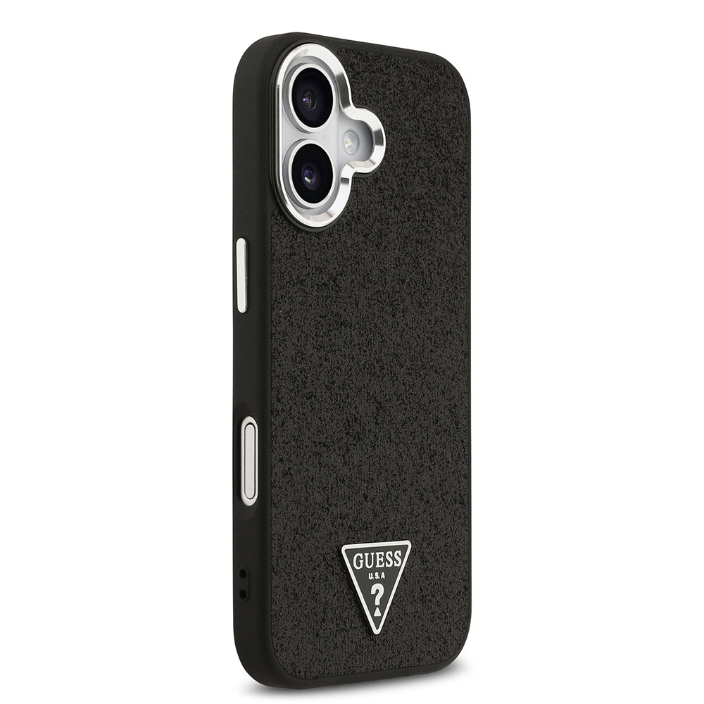 iPhone 17 Kılıf Guess Orjinal Lisanslı M-safe Şarj Özellikli Metal Kamera Çerçeveli Üçgen Logolu Glitter Kapak