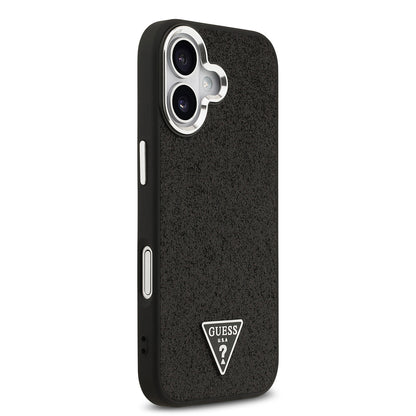 iPhone 17 Kılıf Guess Orjinal Lisanslı M-safe Şarj Özellikli Metal Kamera Çerçeveli Üçgen Logolu Glitter Kapak