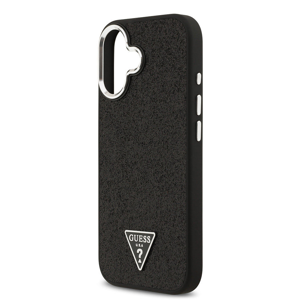 iPhone 17 Kılıf Guess Orjinal Lisanslı M-safe Şarj Özellikli Metal Kamera Çerçeveli Üçgen Logolu Glitter Kapak