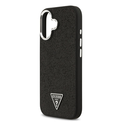 iPhone 17 Kılıf Guess Orjinal Lisanslı M-safe Şarj Özellikli Metal Kamera Çerçeveli Üçgen Logolu Glitter Kapak