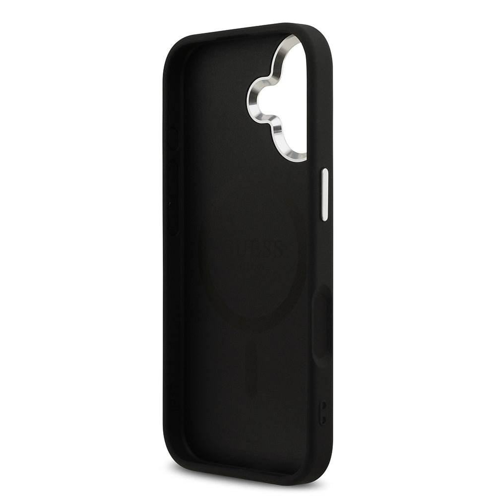 iPhone 17 Kılıf Guess Orjinal Lisanslı M-safe Şarj Özellikli Metal Kamera Çerçeveli Üçgen Logolu Glitter Kapak
