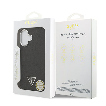 iPhone 17 Kılıf Guess Orjinal Lisanslı M-safe Şarj Özellikli Metal Kamera Çerçeveli Üçgen Logolu Glitter Kapak