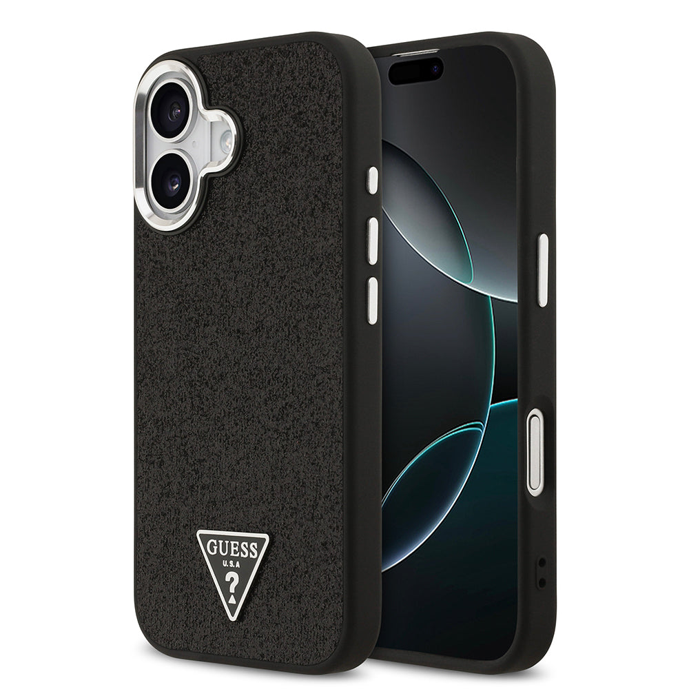 iPhone 17 Kılıf Guess Orjinal Lisanslı M-safe Şarj Özellikli Metal Kamera Çerçeveli Üçgen Logolu Glitter Kapak