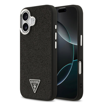 iPhone 17 Kılıf Guess Orjinal Lisanslı M-safe Şarj Özellikli Metal Kamera Çerçeveli Üçgen Logolu Glitter Kapak