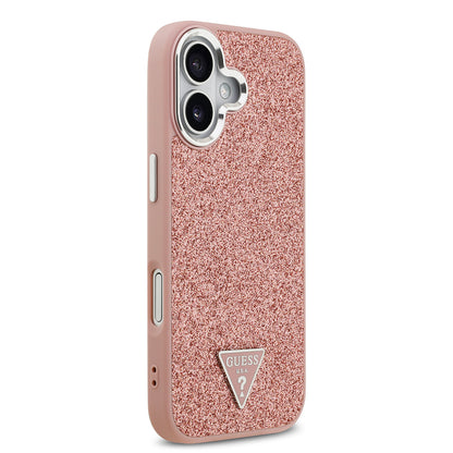 iPhone 17 Kılıf Guess Orjinal Lisanslı M-safe Şarj Özellikli Metal Kamera Çerçeveli Üçgen Logolu Glitter Kapak
