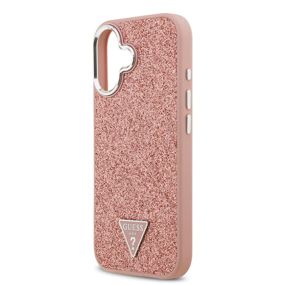 iPhone 17 Kılıf Guess Orjinal Lisanslı M-safe Şarj Özellikli Metal Kamera Çerçeveli Üçgen Logolu Glitter Kapak