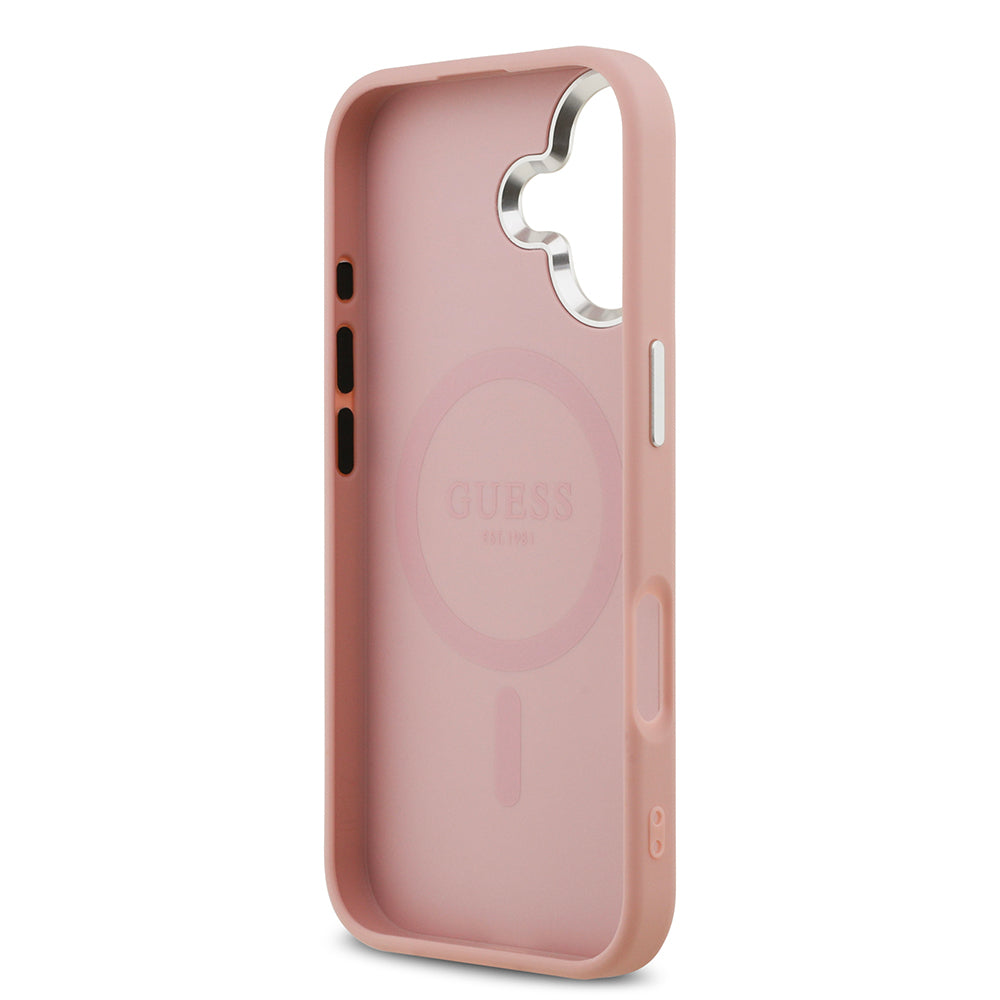 iPhone 17 Kılıf Guess Orjinal Lisanslı M-safe Şarj Özellikli Metal Kamera Çerçeveli Üçgen Logolu Glitter Kapak