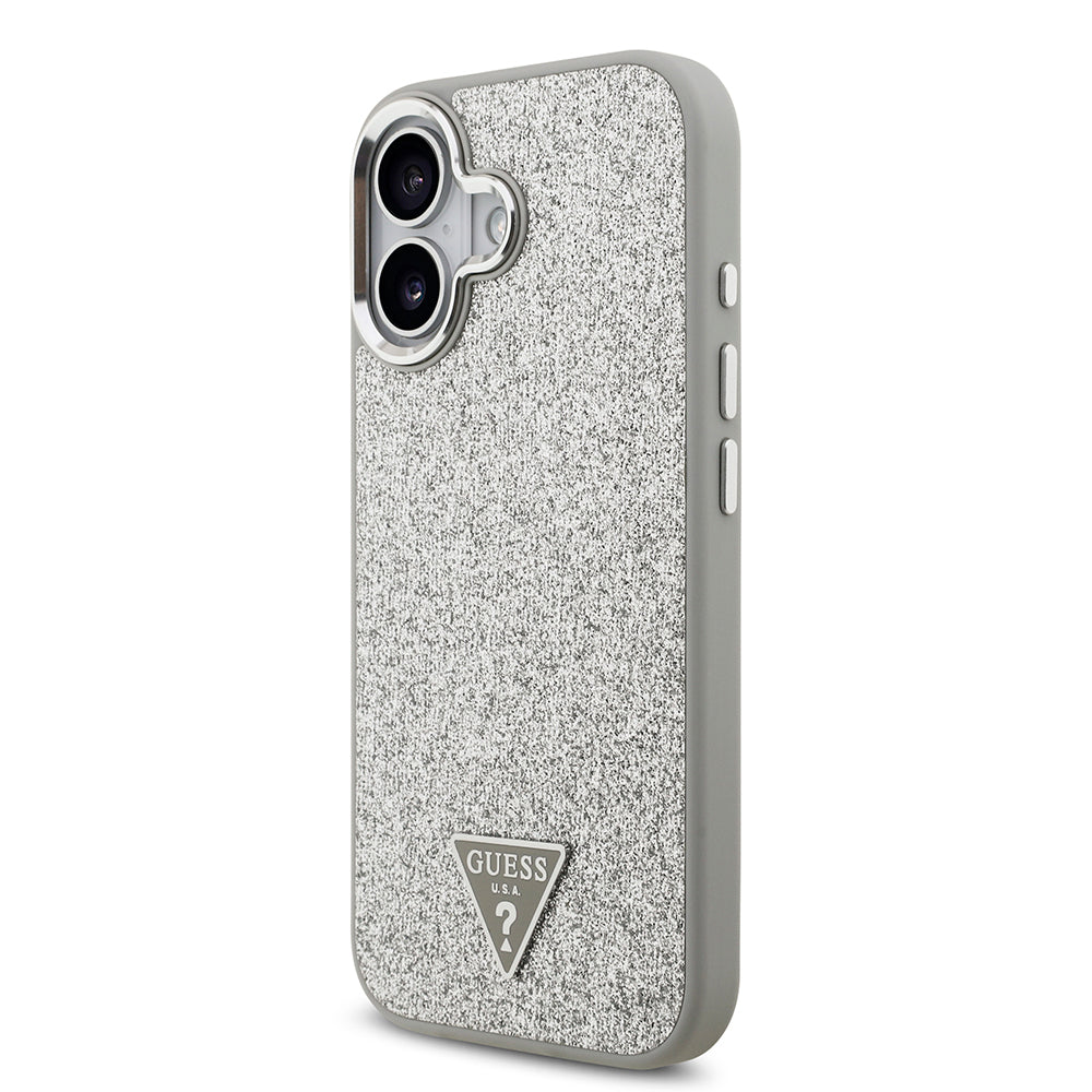iPhone 17 Kılıf Guess Orjinal Lisanslı M-safe Şarj Özellikli Metal Kamera Çerçeveli Üçgen Logolu Glitter Kapak