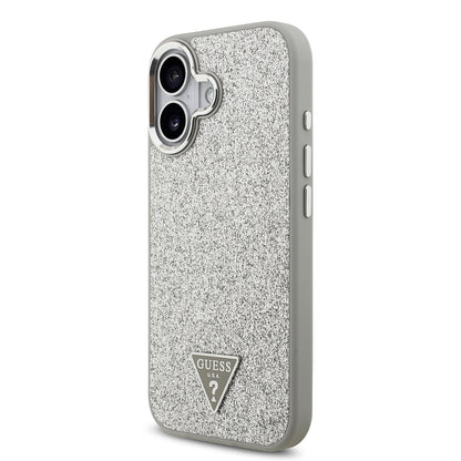 iPhone 17 Kılıf Guess Orjinal Lisanslı M-safe Şarj Özellikli Metal Kamera Çerçeveli Üçgen Logolu Glitter Kapak