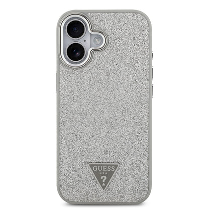 iPhone 17 Kılıf Guess Orjinal Lisanslı M-safe Şarj Özellikli Metal Kamera Çerçeveli Üçgen Logolu Glitter Kapak