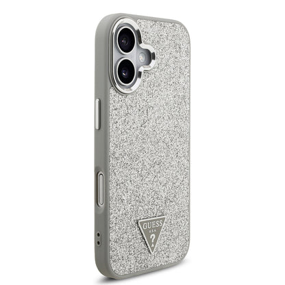 iPhone 17 Kılıf Guess Orjinal Lisanslı M-safe Şarj Özellikli Metal Kamera Çerçeveli Üçgen Logolu Glitter Kapak