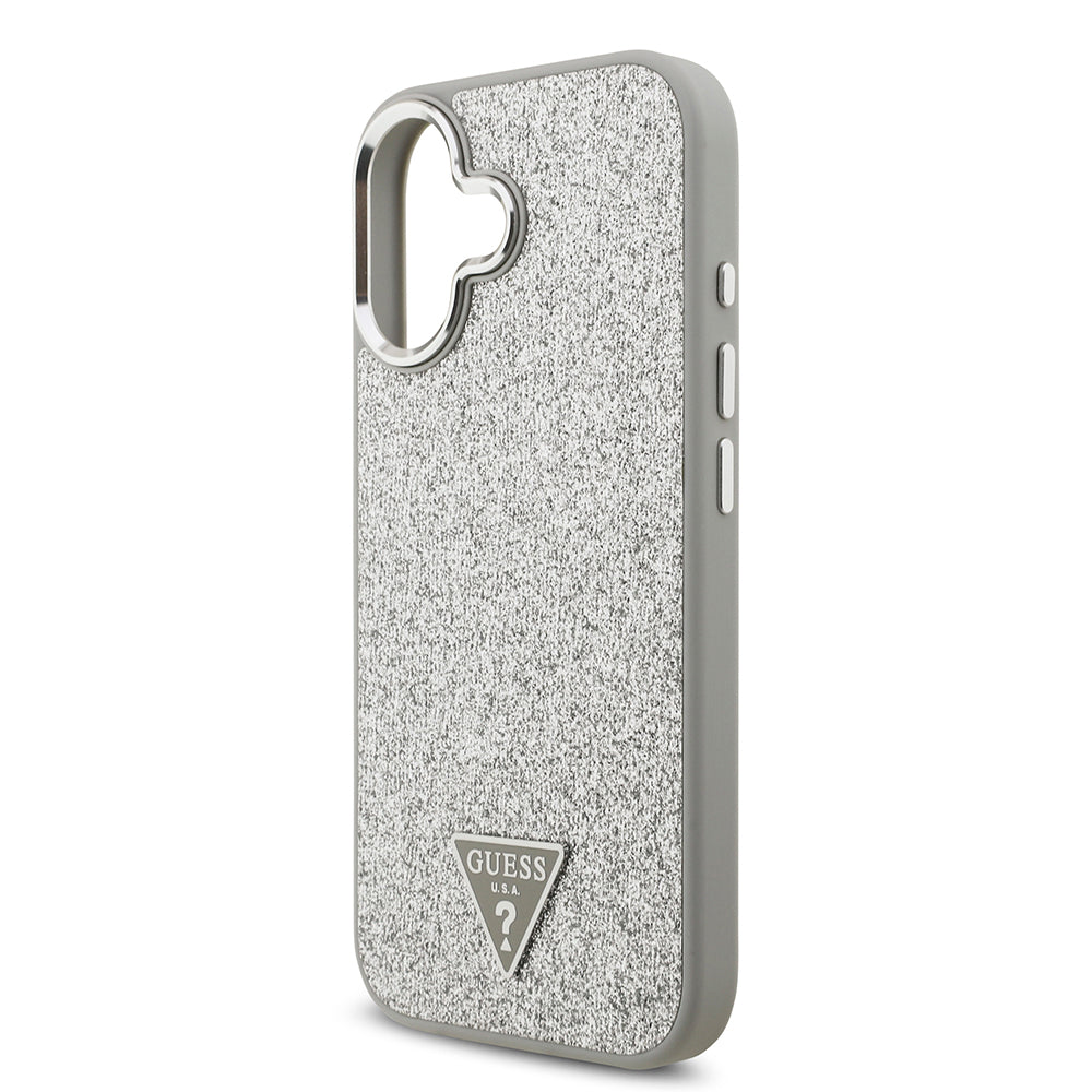 iPhone 17 Kılıf Guess Orjinal Lisanslı M-safe Şarj Özellikli Metal Kamera Çerçeveli Üçgen Logolu Glitter Kapak