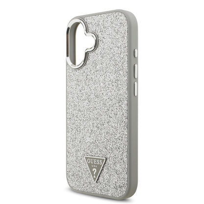 iPhone 17 Kılıf Guess Orjinal Lisanslı M-safe Şarj Özellikli Metal Kamera Çerçeveli Üçgen Logolu Glitter Kapak