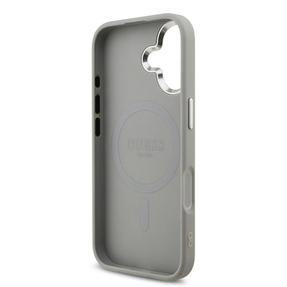 iPhone 17 Kılıf Guess Orjinal Lisanslı M-safe Şarj Özellikli Metal Kamera Çerçeveli Üçgen Logolu Glitter Kapak