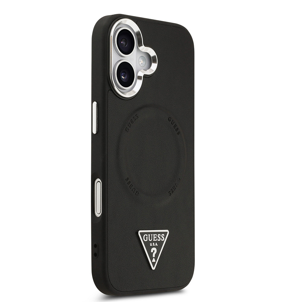 iPhone 17 Kılıf Guess Orjinal Lisanslı M-safe Şarj Özellikli PU Deri Metal Kamera Çerçeveli Üçgen Logolu Kapak