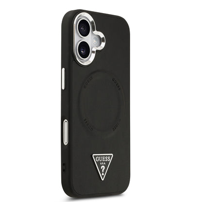 iPhone 17 Kılıf Guess Orjinal Lisanslı M-safe Şarj Özellikli PU Deri Metal Kamera Çerçeveli Üçgen Logolu Kapak