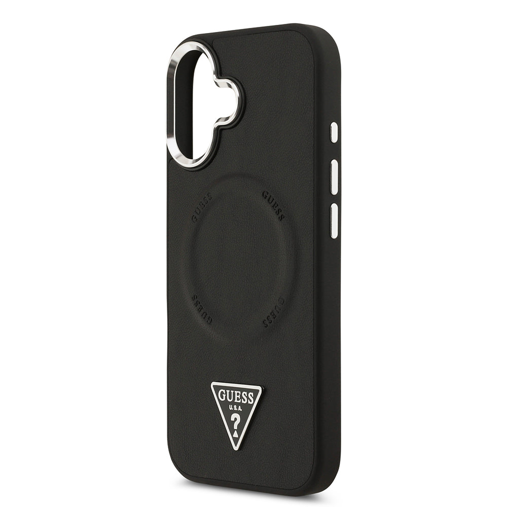 iPhone 17 Kılıf Guess Orjinal Lisanslı M-safe Şarj Özellikli PU Deri Metal Kamera Çerçeveli Üçgen Logolu Kapak