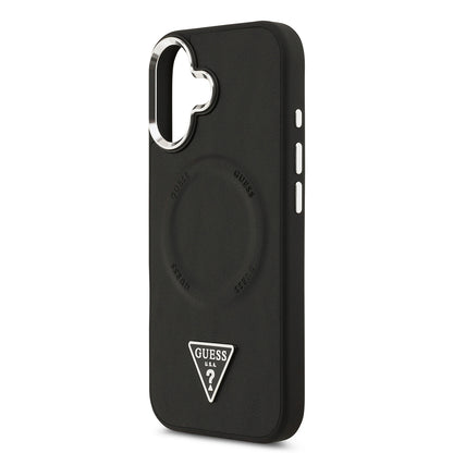 iPhone 17 Kılıf Guess Orjinal Lisanslı M-safe Şarj Özellikli PU Deri Metal Kamera Çerçeveli Üçgen Logolu Kapak