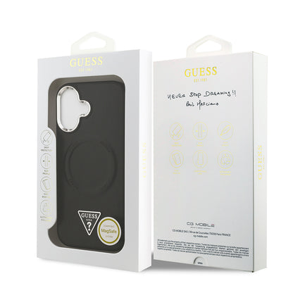 iPhone 17 Kılıf Guess Orjinal Lisanslı M-safe Şarj Özellikli PU Deri Metal Kamera Çerçeveli Üçgen Logolu Kapak
