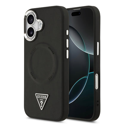 iPhone 17 Kılıf Guess Orjinal Lisanslı M-safe Şarj Özellikli PU Deri Metal Kamera Çerçeveli Üçgen Logolu Kapak