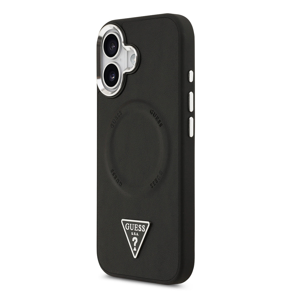 iPhone 17 Kılıf Guess Orjinal Lisanslı M-safe Şarj Özellikli PU Deri Metal Kamera Çerçeveli Üçgen Logolu Kapak