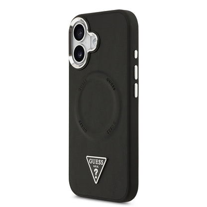 iPhone 17 Kılıf Guess Orjinal Lisanslı M-safe Şarj Özellikli PU Deri Metal Kamera Çerçeveli Üçgen Logolu Kapak