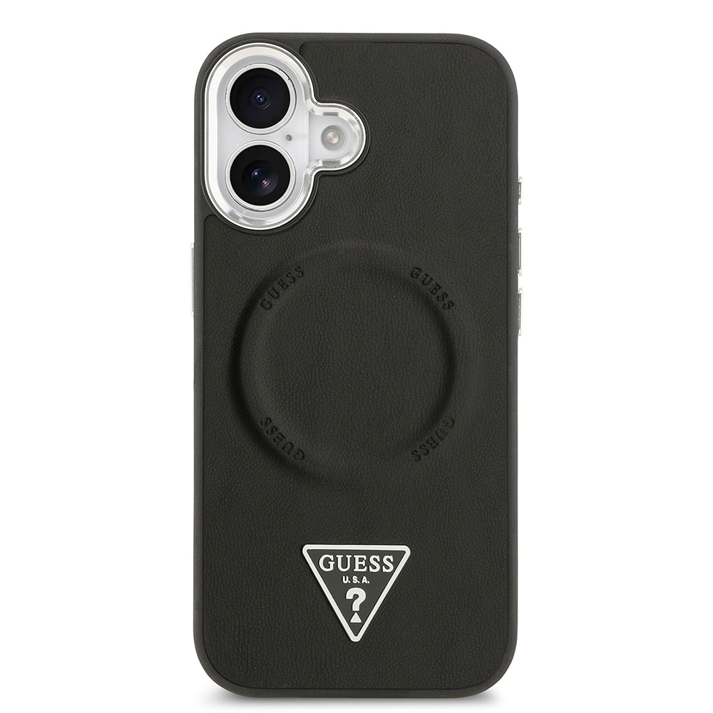 iPhone 17 Kılıf Guess Orjinal Lisanslı M-safe Şarj Özellikli PU Deri Metal Kamera Çerçeveli Üçgen Logolu Kapak