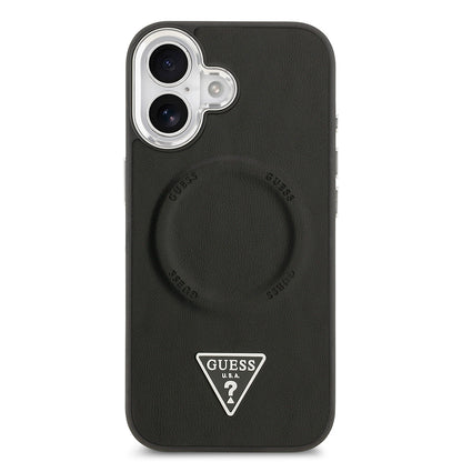 iPhone 17 Kılıf Guess Orjinal Lisanslı M-safe Şarj Özellikli PU Deri Metal Kamera Çerçeveli Üçgen Logolu Kapak