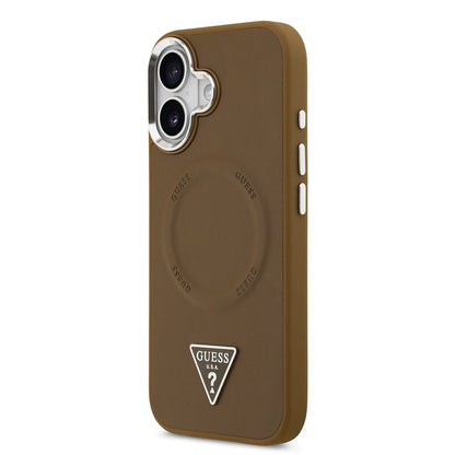 iPhone 17 Kılıf Guess Orjinal Lisanslı M-safe Şarj Özellikli PU Deri Metal Kamera Çerçeveli Üçgen Logolu Kapak
