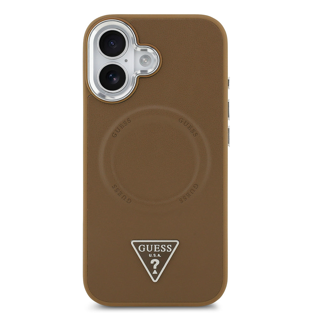 iPhone 17 Kılıf Guess Orjinal Lisanslı M-safe Şarj Özellikli PU Deri Metal Kamera Çerçeveli Üçgen Logolu Kapak