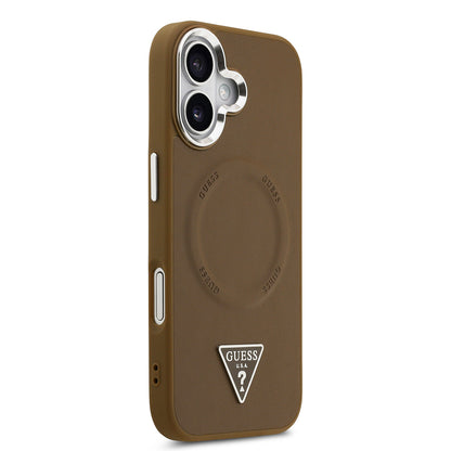 iPhone 17 Kılıf Guess Orjinal Lisanslı M-safe Şarj Özellikli PU Deri Metal Kamera Çerçeveli Üçgen Logolu Kapak