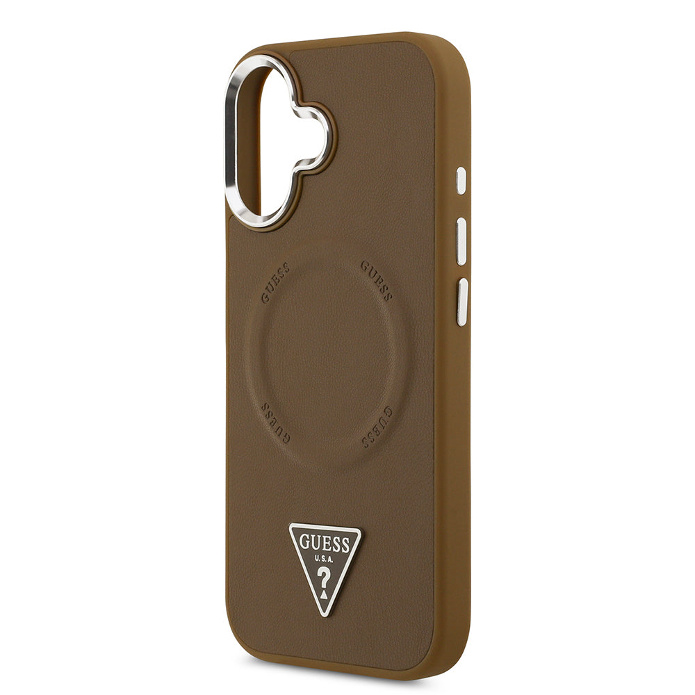 iPhone 17 Kılıf Guess Orjinal Lisanslı M-safe Şarj Özellikli PU Deri Metal Kamera Çerçeveli Üçgen Logolu Kapak