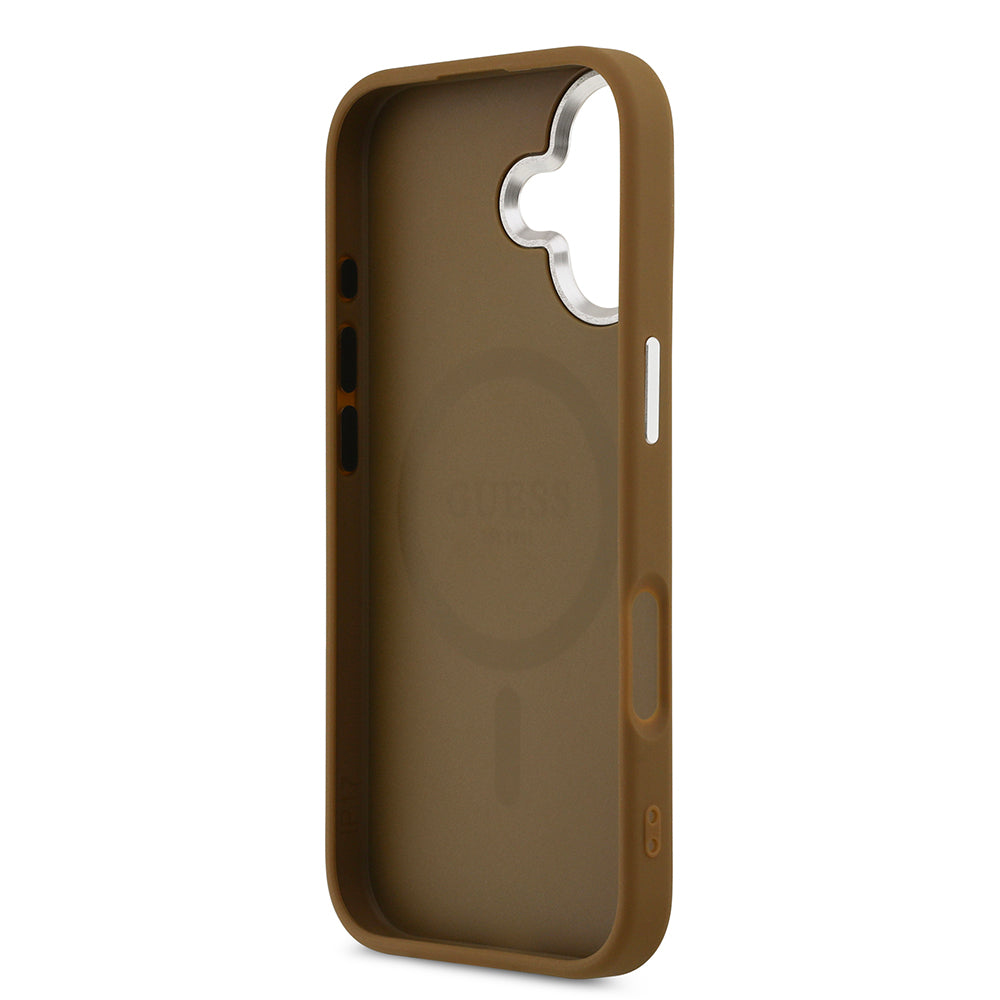 iPhone 17 Kılıf Guess Orjinal Lisanslı M-safe Şarj Özellikli PU Deri Metal Kamera Çerçeveli Üçgen Logolu Kapak