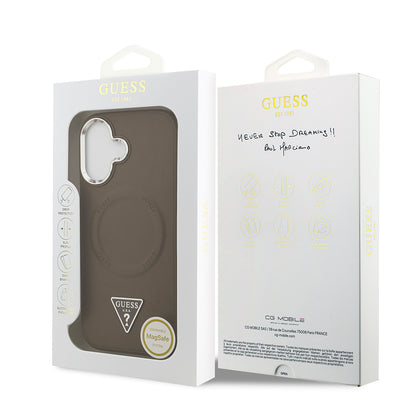 iPhone 17 Kılıf Guess Orjinal Lisanslı M-safe Şarj Özellikli PU Deri Metal Kamera Çerçeveli Üçgen Logolu Kapak